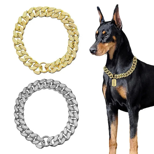 Sparkling Diamond Dog & Cat Collar – Stylish Golden Pet Necklace