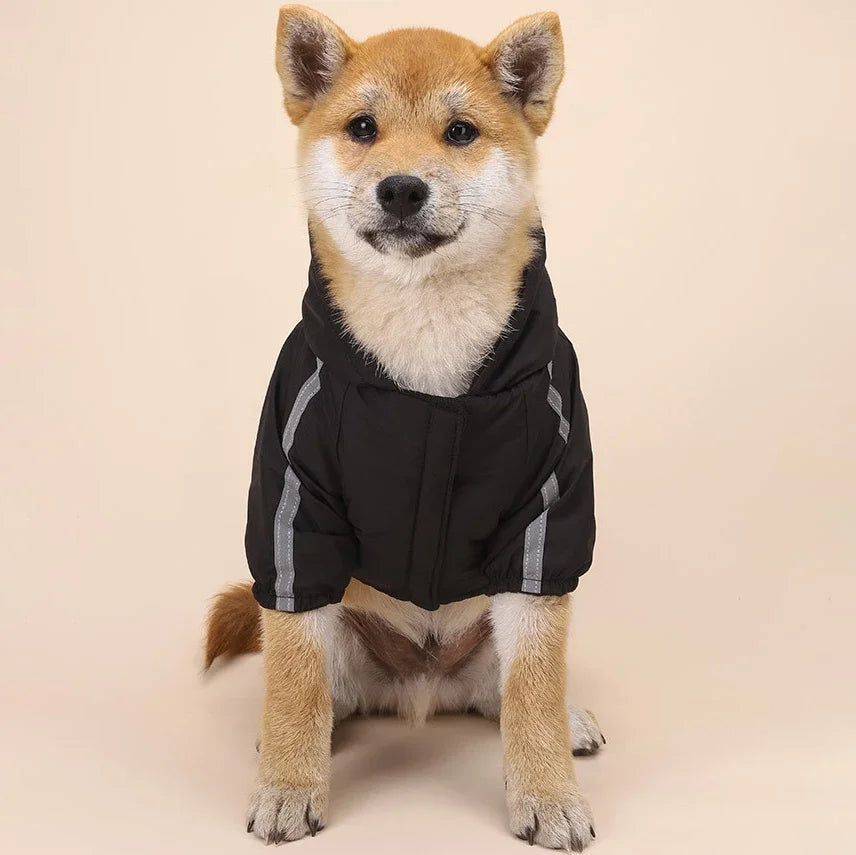 Autumn Winter Waterproof Dog Coat – Warm Cotton Hoodie with Reflective Design