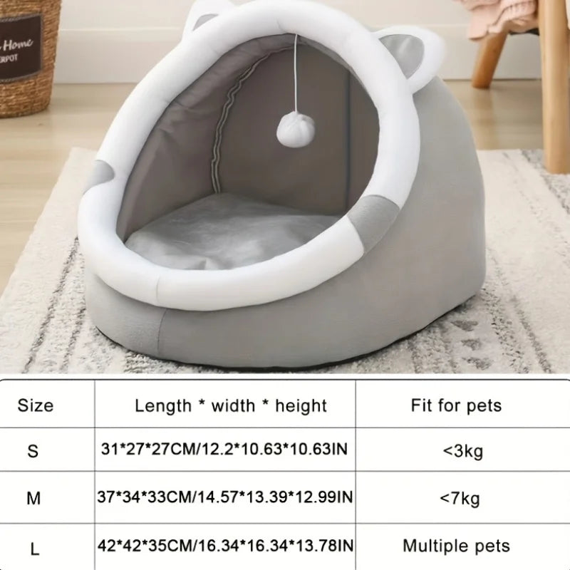 Cartoon Cat House – Plush Indoor Cave Bed with Removable Pad