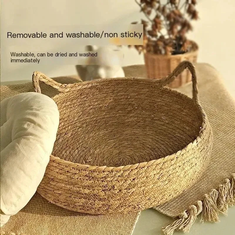 Hand-Woven Rattan Cat Nest – Four Seasons Cozy Pet Bed