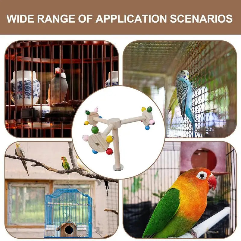 Interactive Bird Perch Toy – Rotating Ball & Windmill Foraging Toy