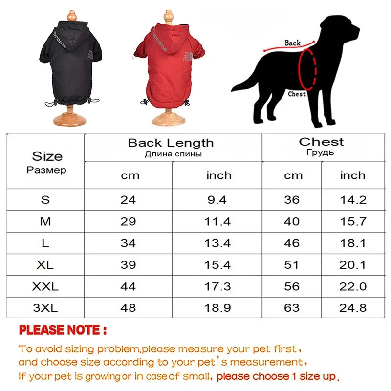 Autumn Winter Waterproof Dog Coat – Warm Cotton Hoodie with Reflective Design
