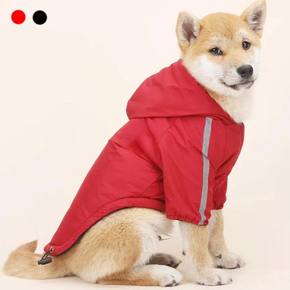 Autumn Winter Waterproof Dog Coat – Warm Cotton Hoodie with Reflective Design