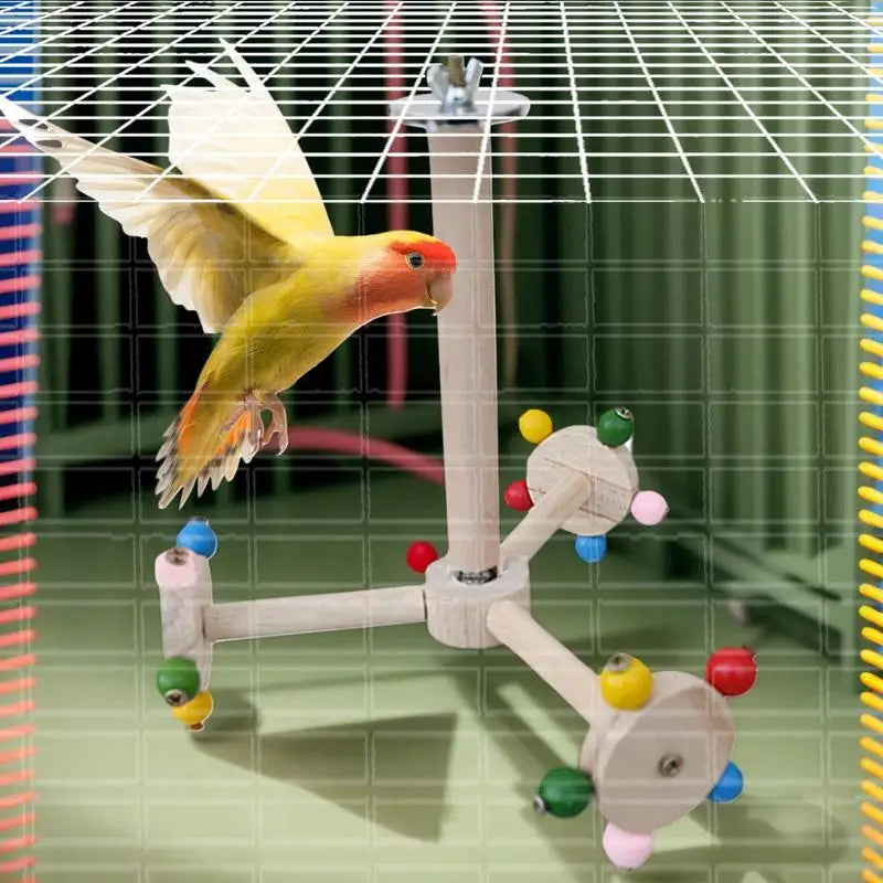 Interactive Bird Perch Toy – Rotating Ball & Windmill Foraging Toy