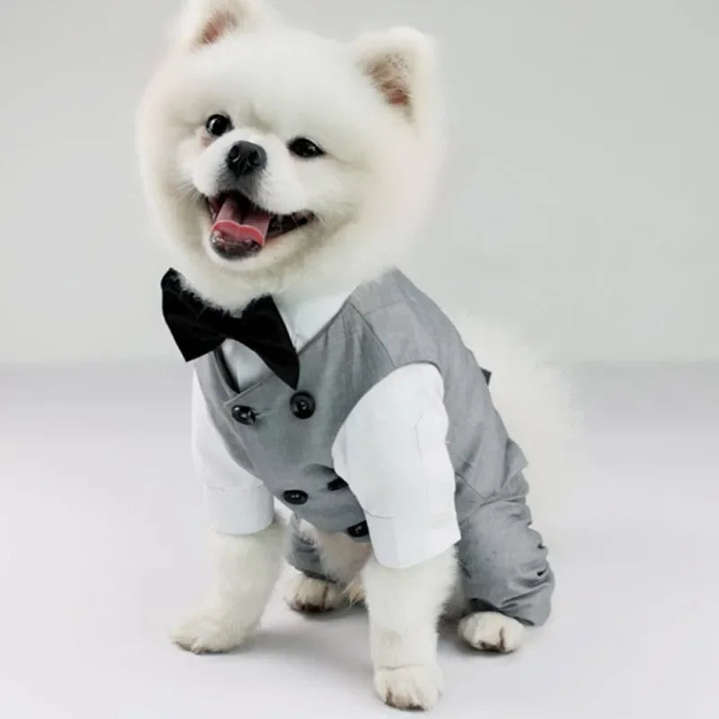 Dog Wedding Tuxedo Shirt – Puppy Suit with Bow Tie for Special Occasions
